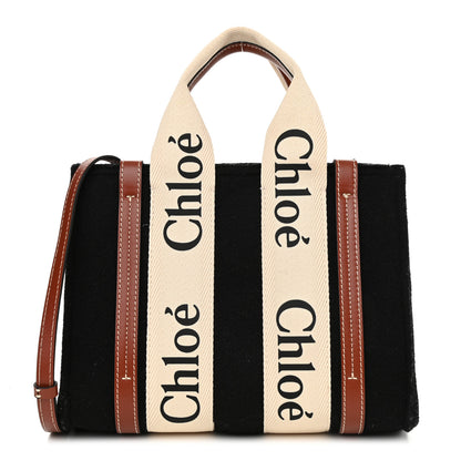 Chloe Felt Calfskin Small Woody Ribbon Tote With Strap Black 1 of 11
