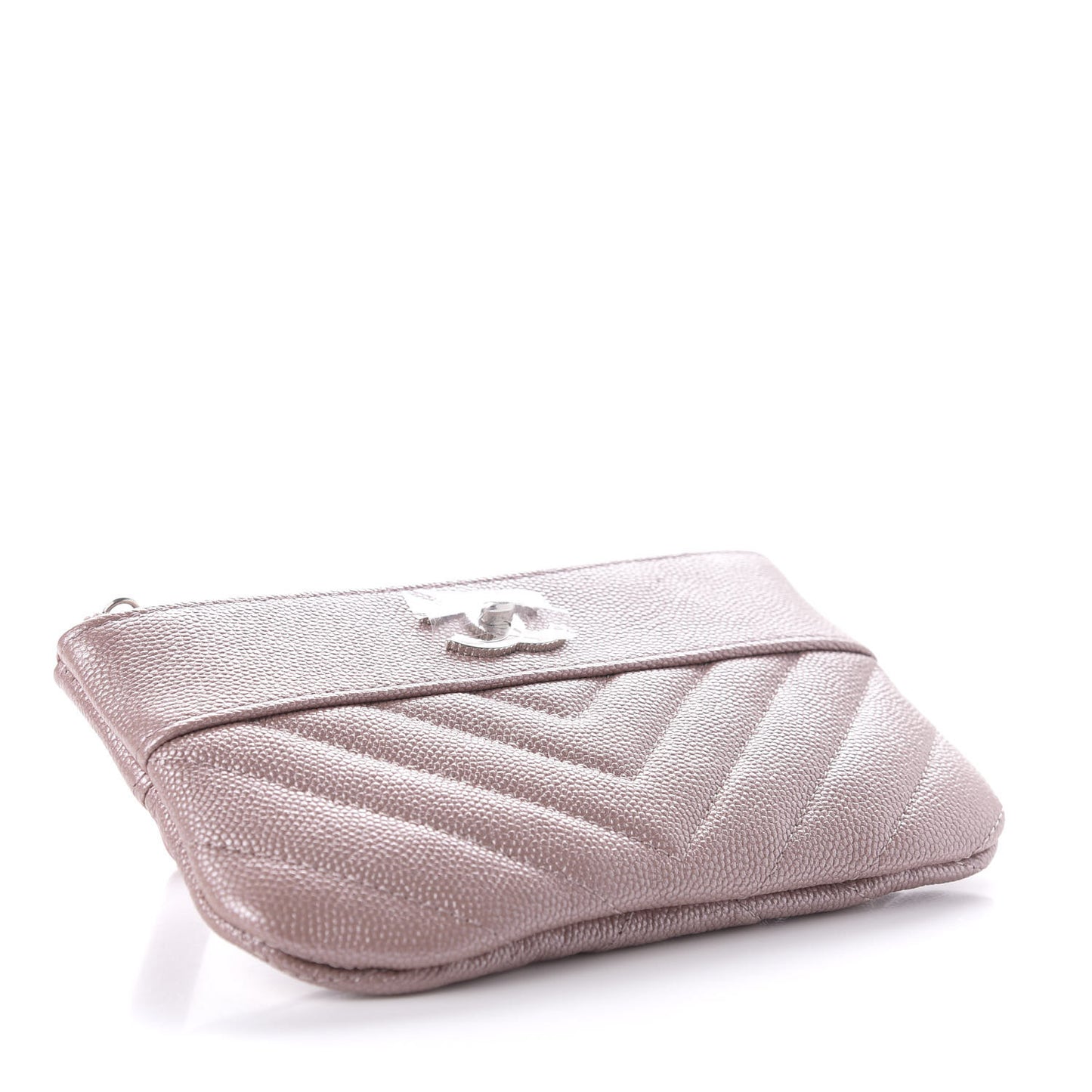Metallic Caviar Chevron Quilted Small Vintage Mademoiselle Cosmetic Case Pink