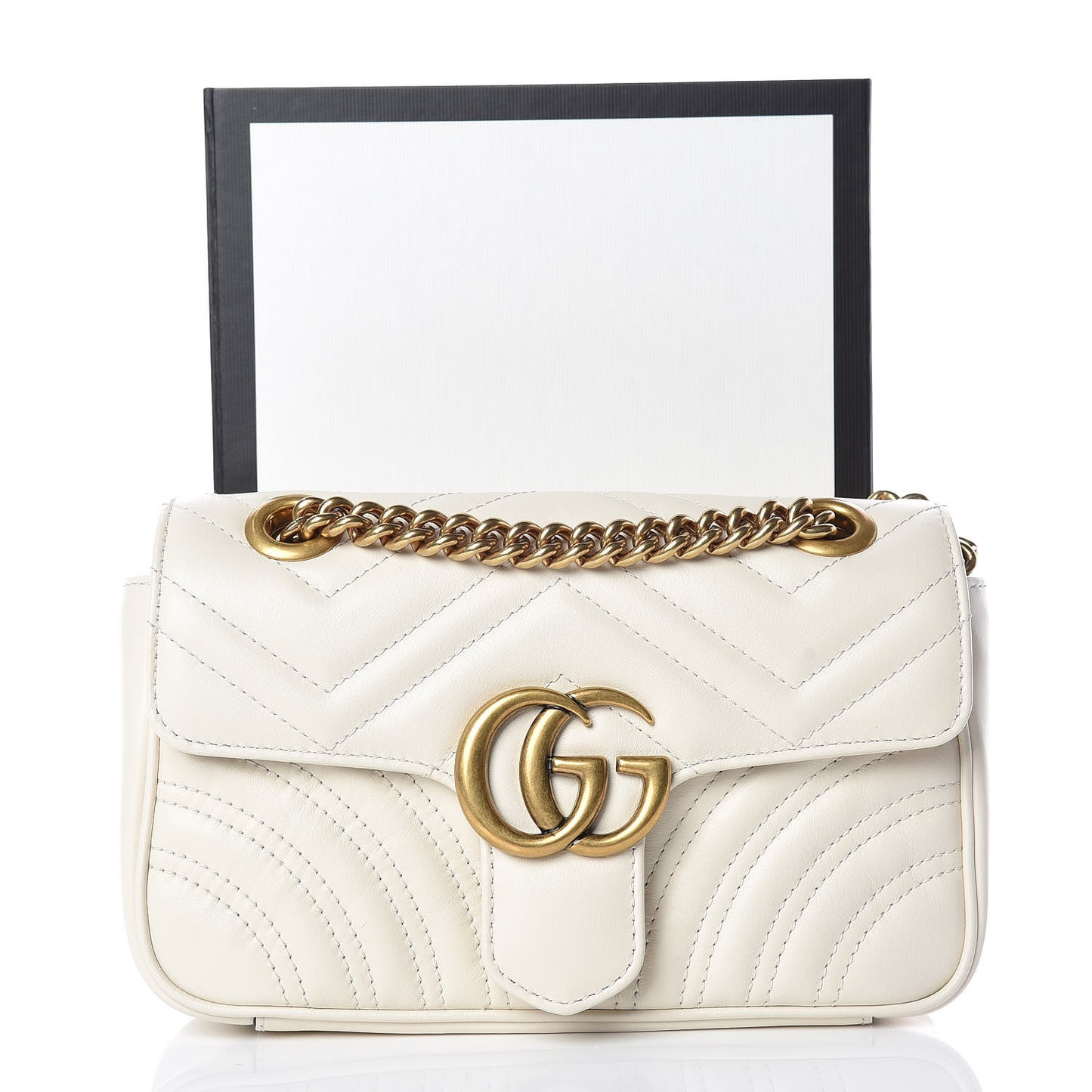 Calfskin Matelasse Mini GG Marmont Shoulder Bag White