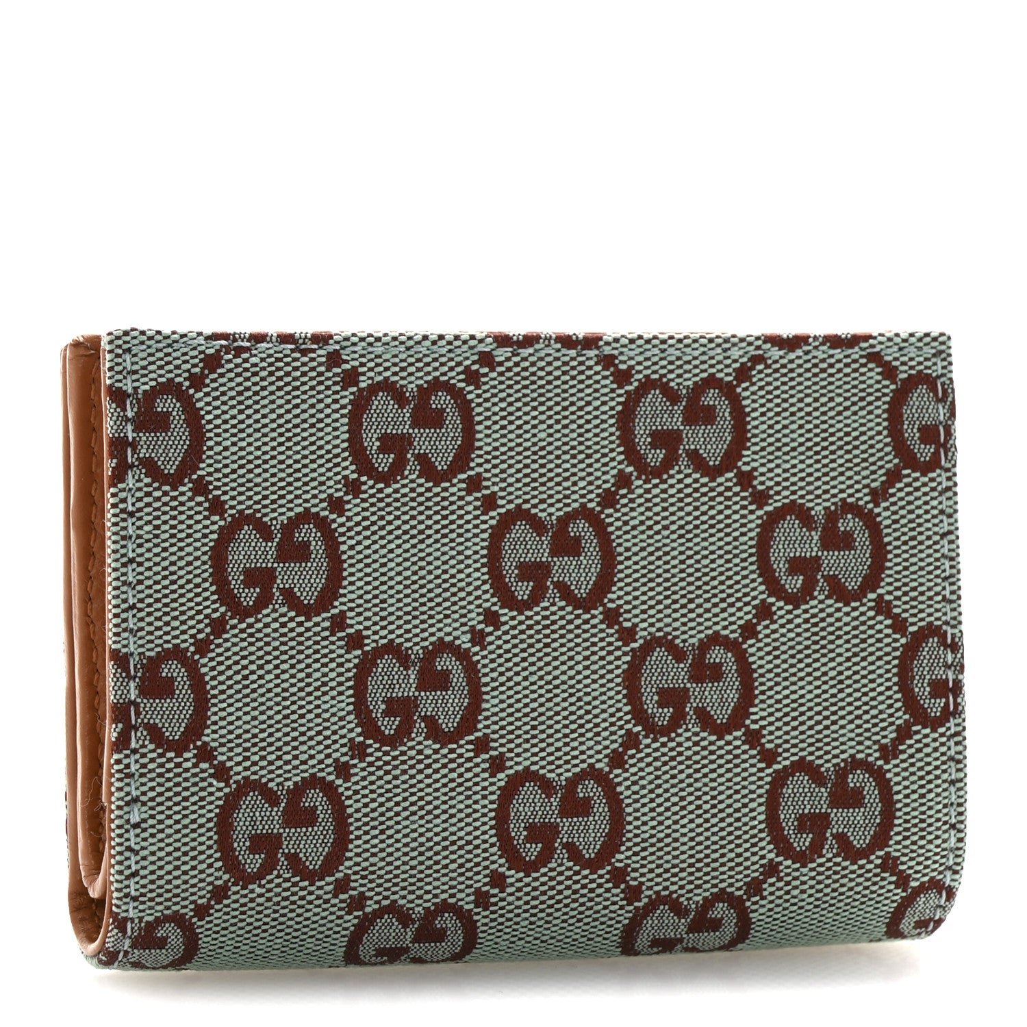 Gucci Moire Calfskin Monogram Bi-Fold Wallet Azure Harness Brown 3 of 9