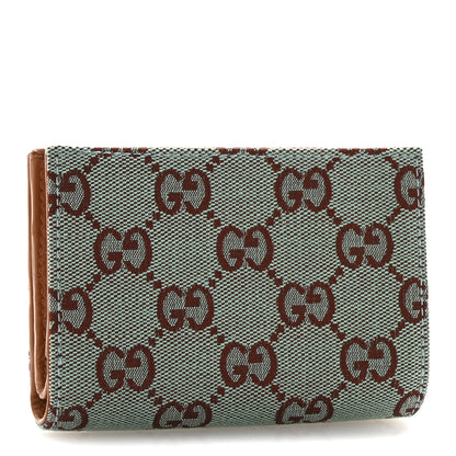 Gucci Moire Calfskin Monogram Bi-Fold Wallet Azure Harness Brown 3 of 9
