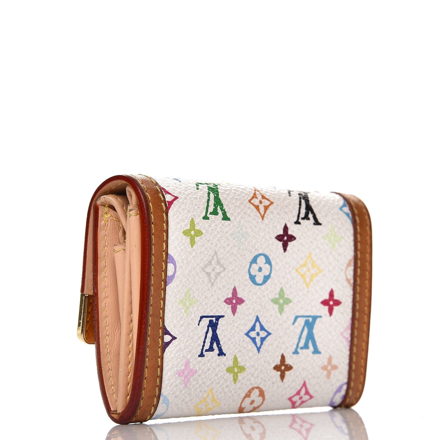 Louis Vuitton Monogram Multicolor Porte-Monnaie Plat Coin Purse White 3 of 6