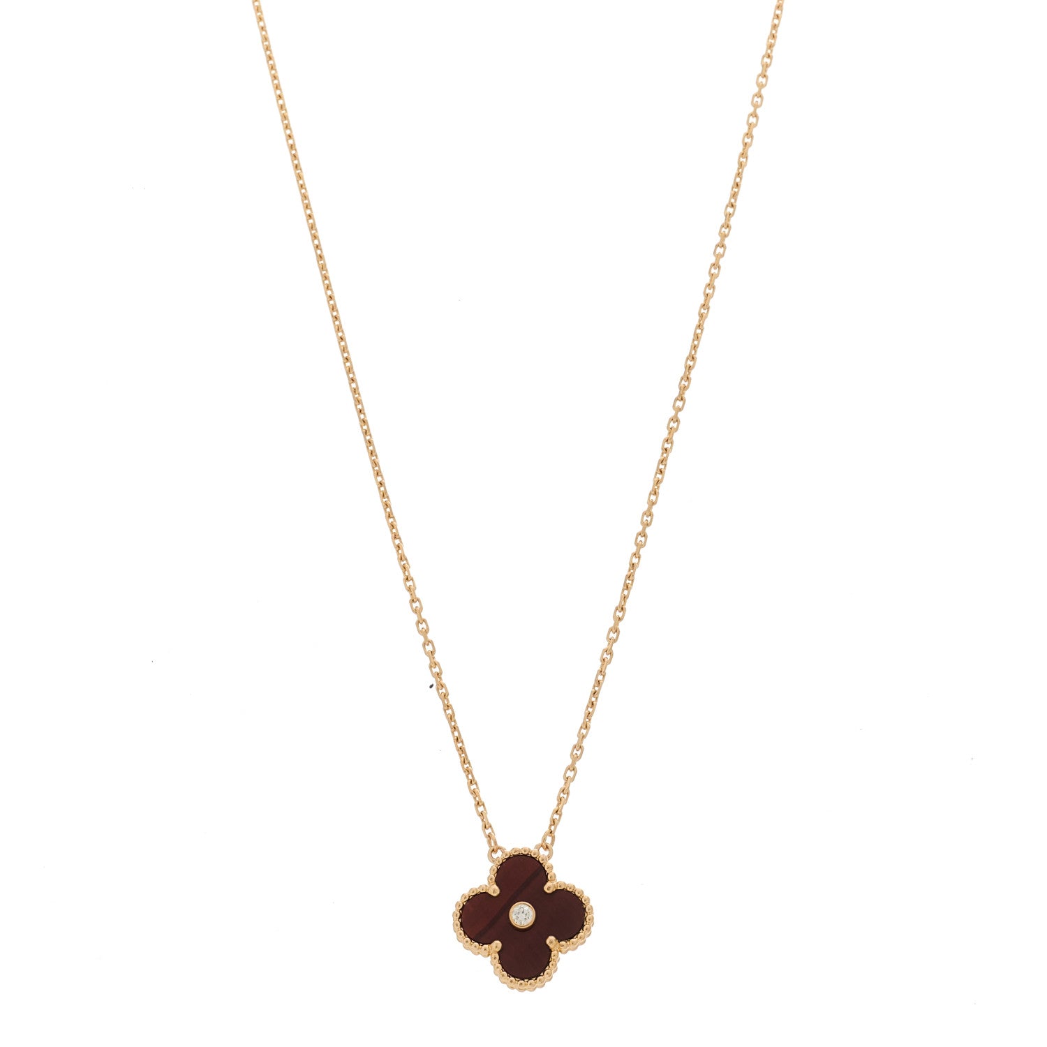 Van Cleef & Arpels 18K Rose Gold Diamond Bulls Eye Vintage Alhambra Pendant Necklace 1 of 5