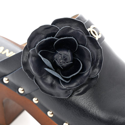 Chanel Calfskin Camellia Clogs 41 Navy 5 of 12