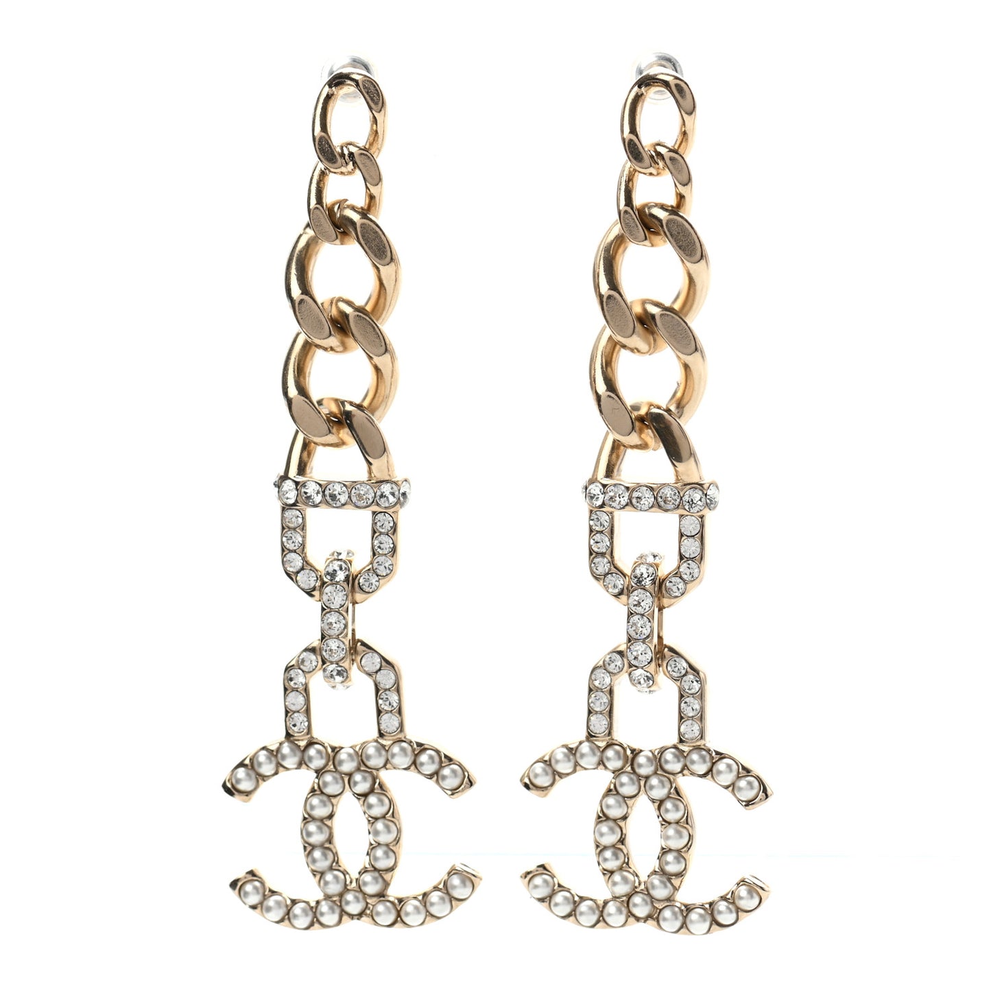 Metal Crystal CC Vendome CC Dangle Earrings Gold