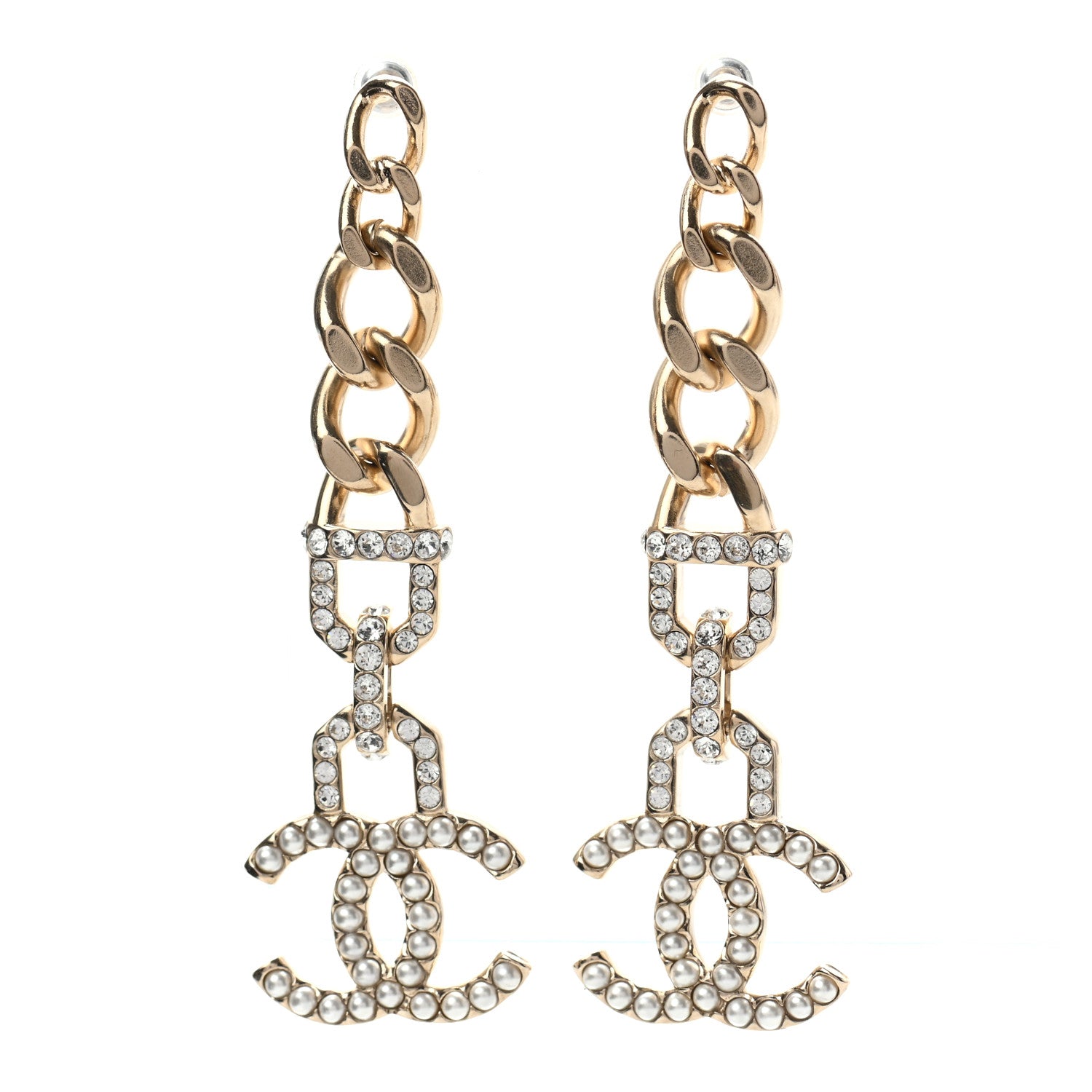 Chanel Metal Crystal CC Vendome CC Dangle Earrings Gold 1 of 4