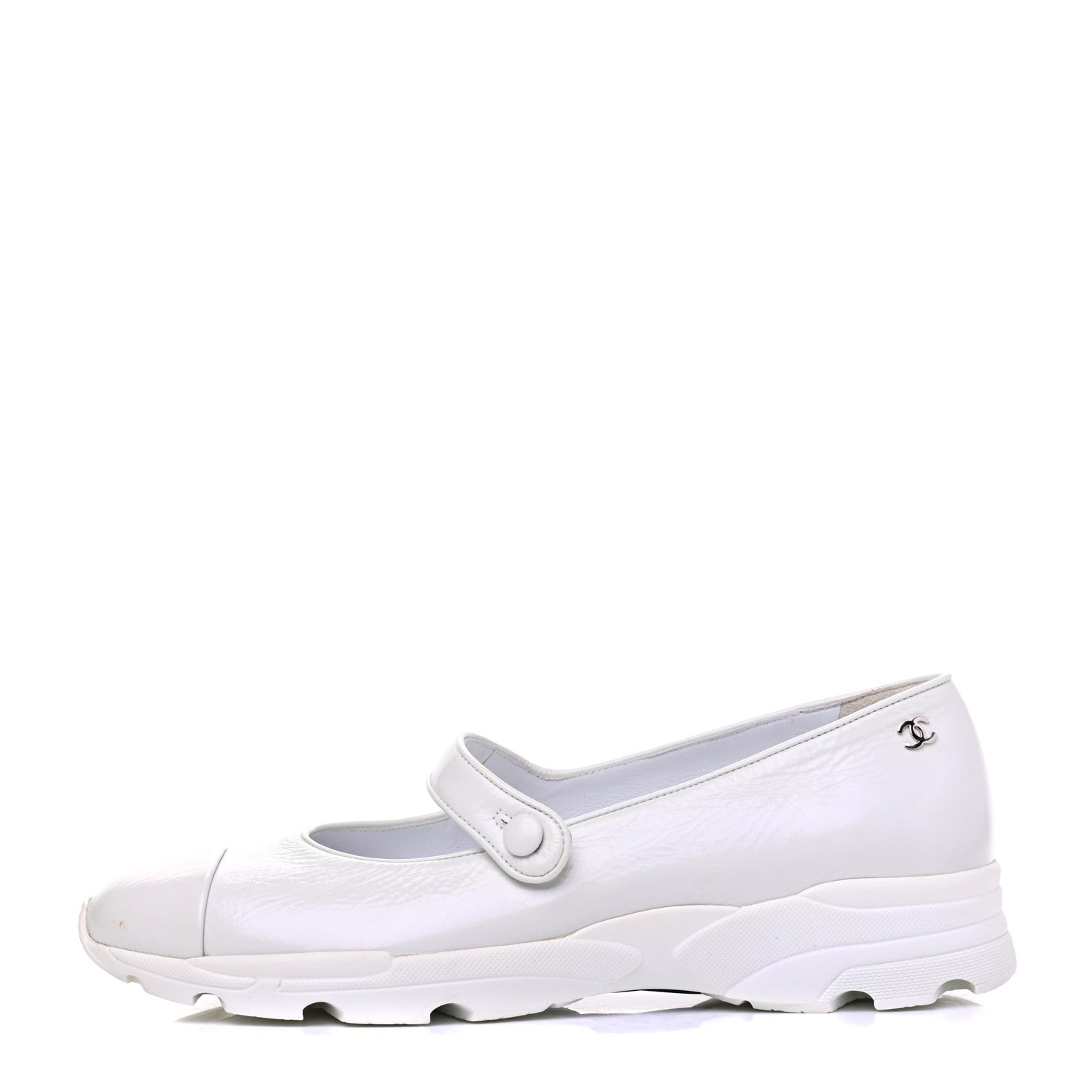 Chanel Patent Calfskin Mary Jane Strap Pumps 37 White 1 of 12
