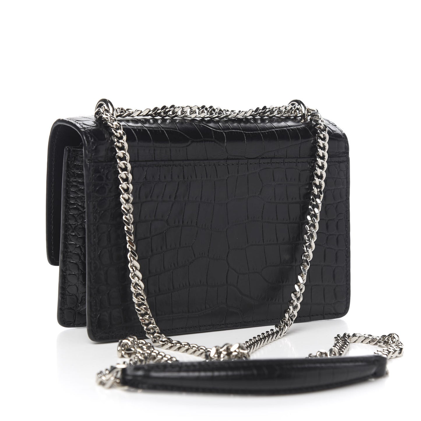 Calfskin Crocodile Embossed Monogram Sunset Chain Wallet Black