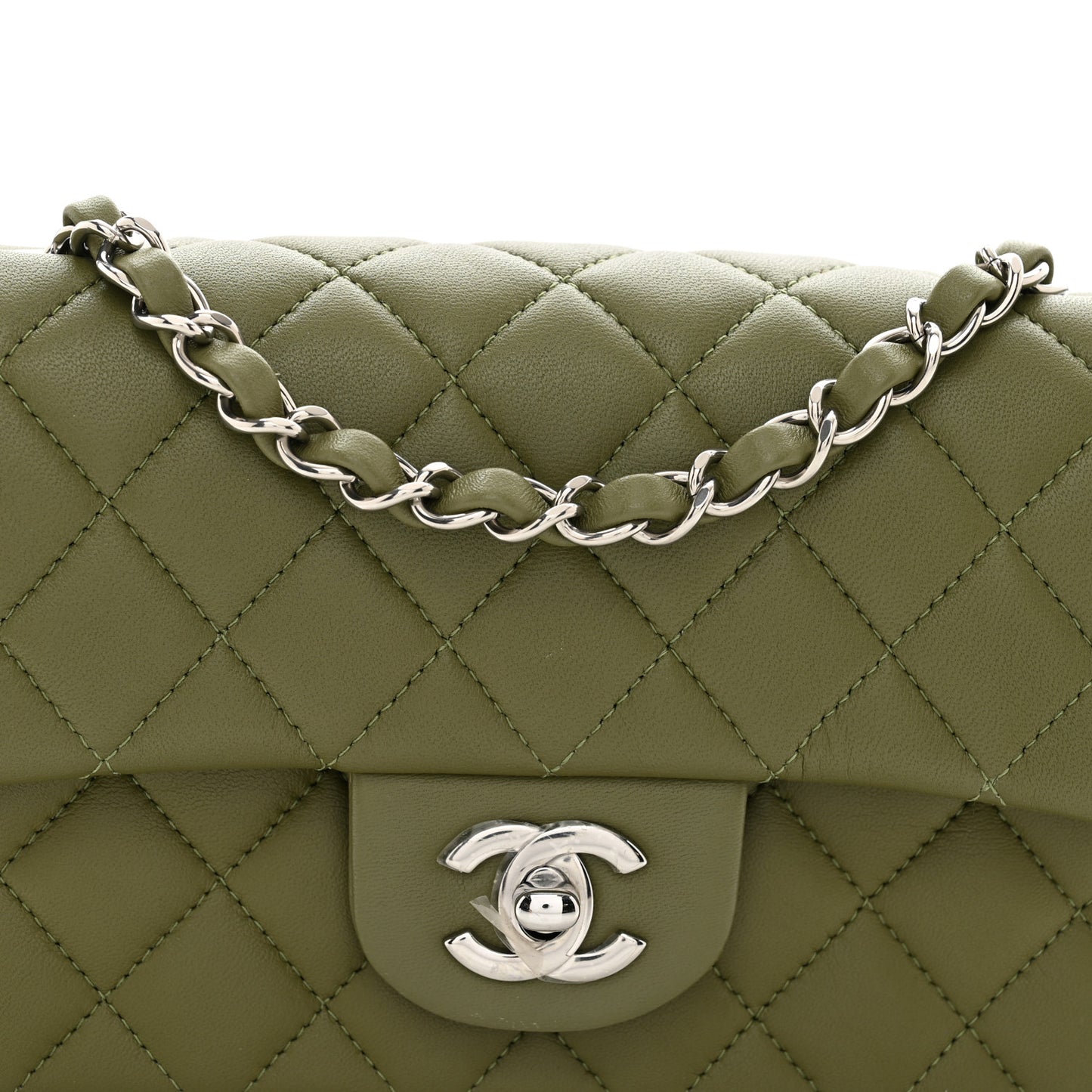 Lambskin Quilted Mini Rectangular Flap Green