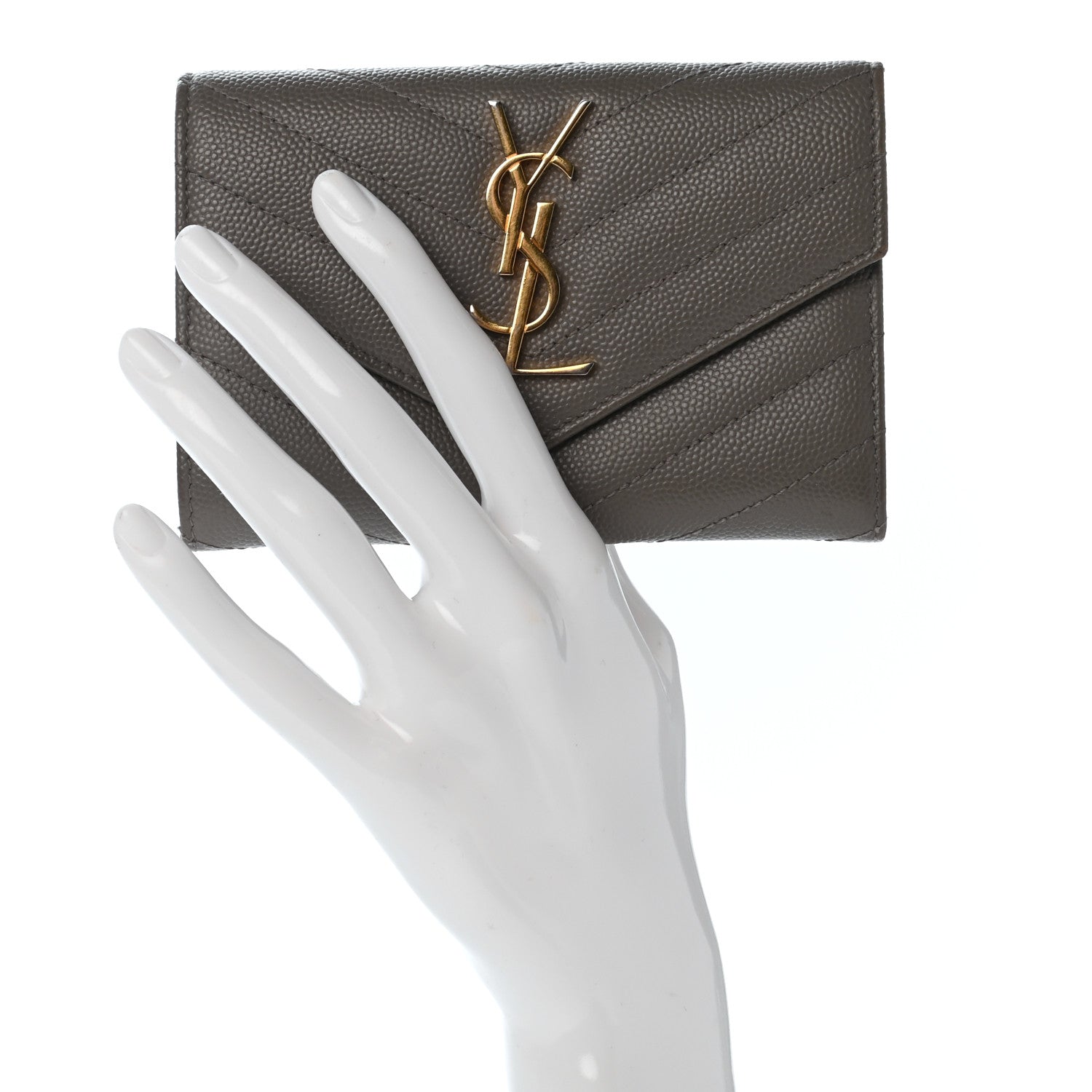 Saint Laurent Grain De Poudre Matelasse Chevron Small Monogram Envelope Wallet Fog 2 of 8