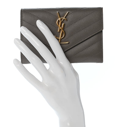 Saint Laurent Grain De Poudre Matelasse Chevron Small Monogram Envelope Wallet Fog 2 of 8