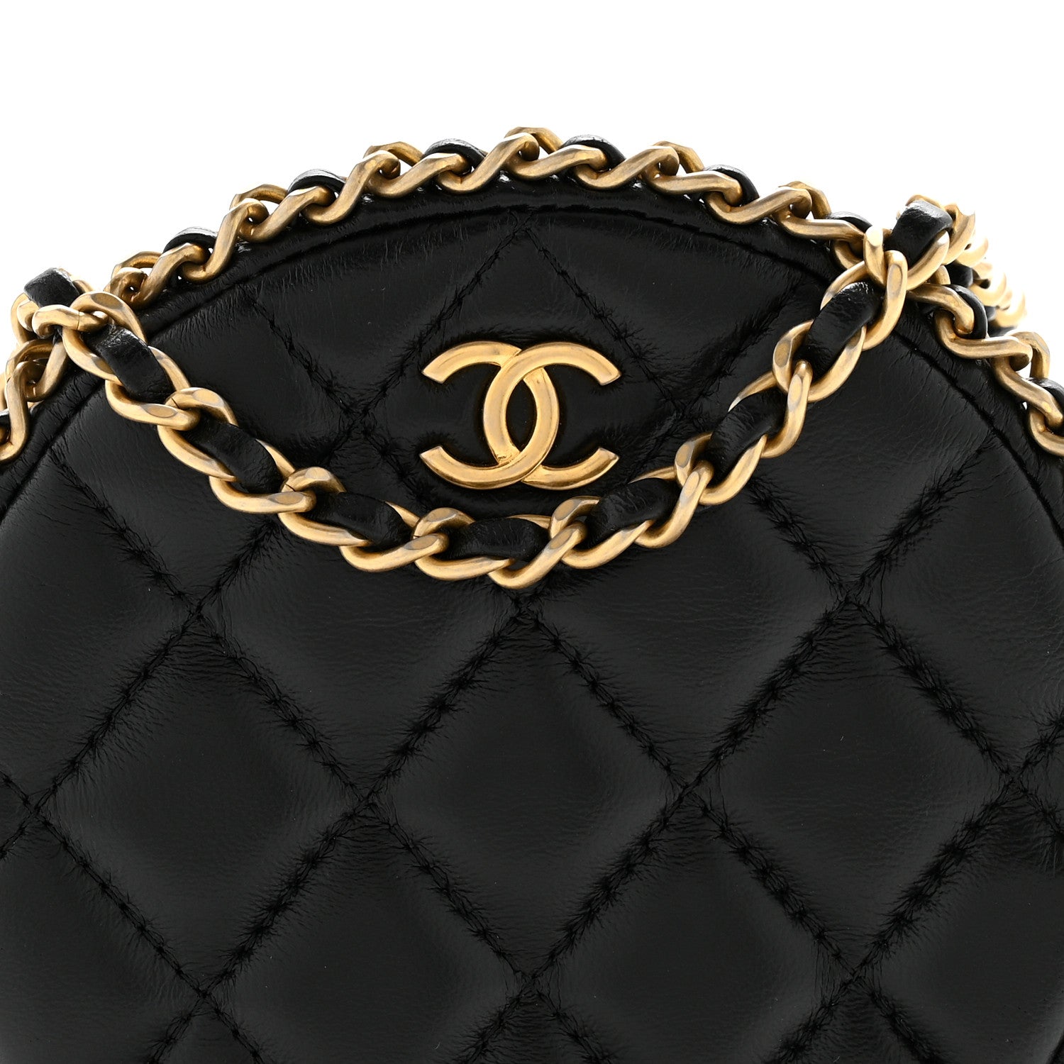 Chanel Lambskin Quilted Chain Around CC Round Clutch With Chain Black 8 of 10
