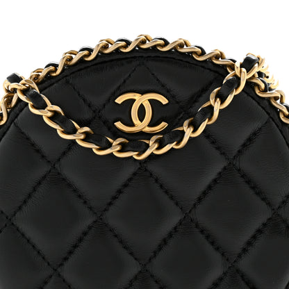 Chanel Lambskin Quilted Chain Around CC Round Clutch With Chain Black 8 of 10