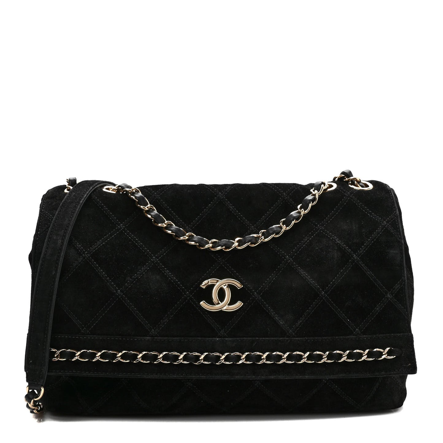 Suede Diamond Stitched Lovely Chains Flap Bag Black