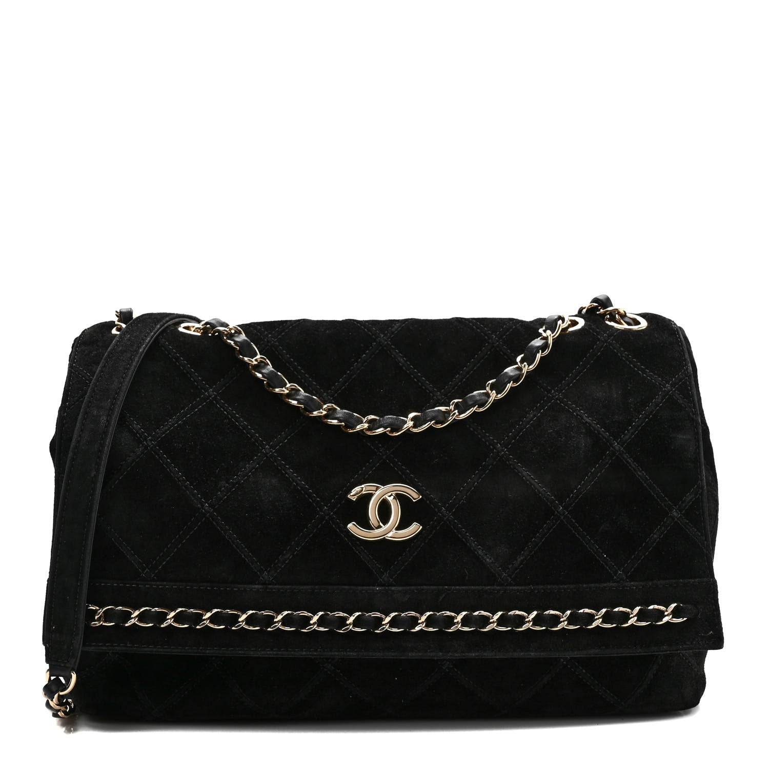 Chanel Suede Diamond Stitched Lovely Chains Flap Bag Black 1 of 8