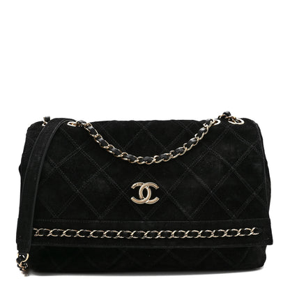Chanel Suede Diamond Stitched Lovely Chains Flap Bag Black 1 of 8