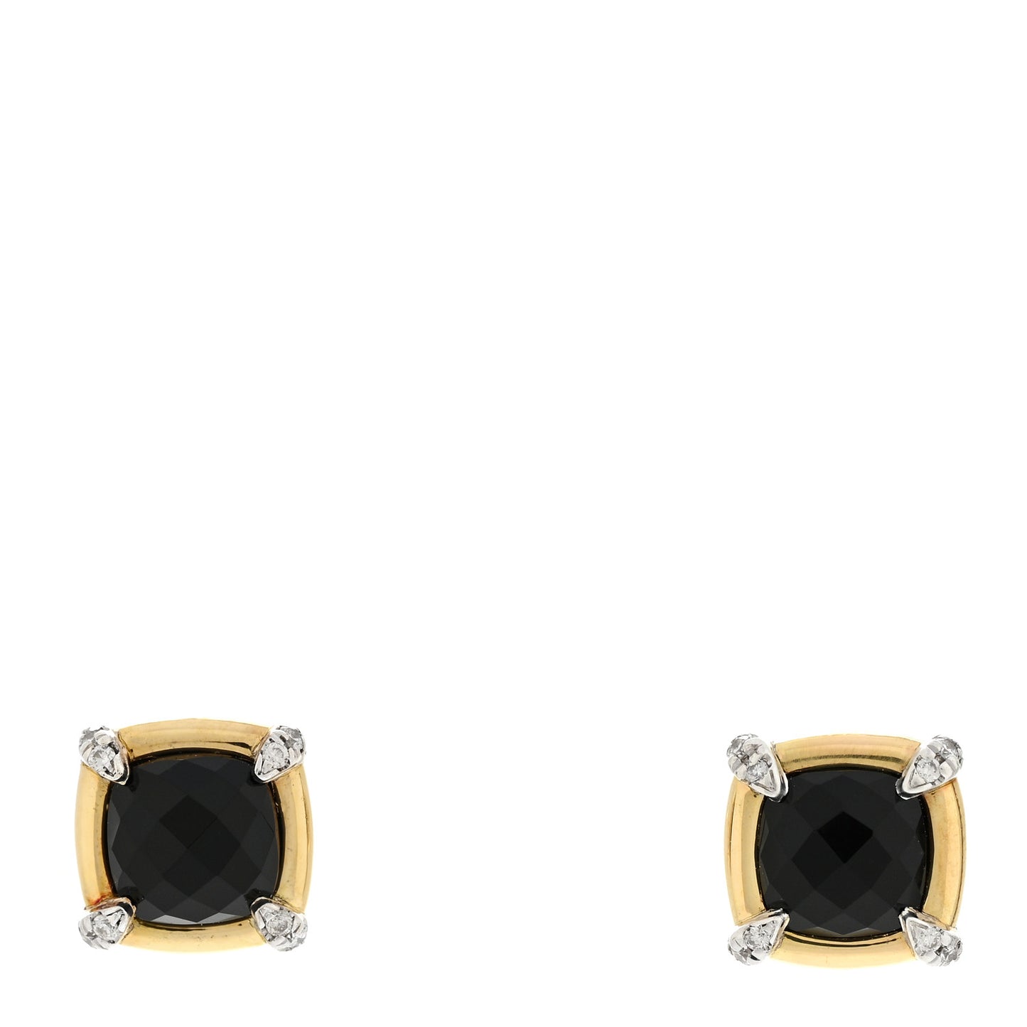 18K Yellow Gold Sterling Silver Diamond Black Onyx 5mm Petite Chatelaine Bezel Earrings