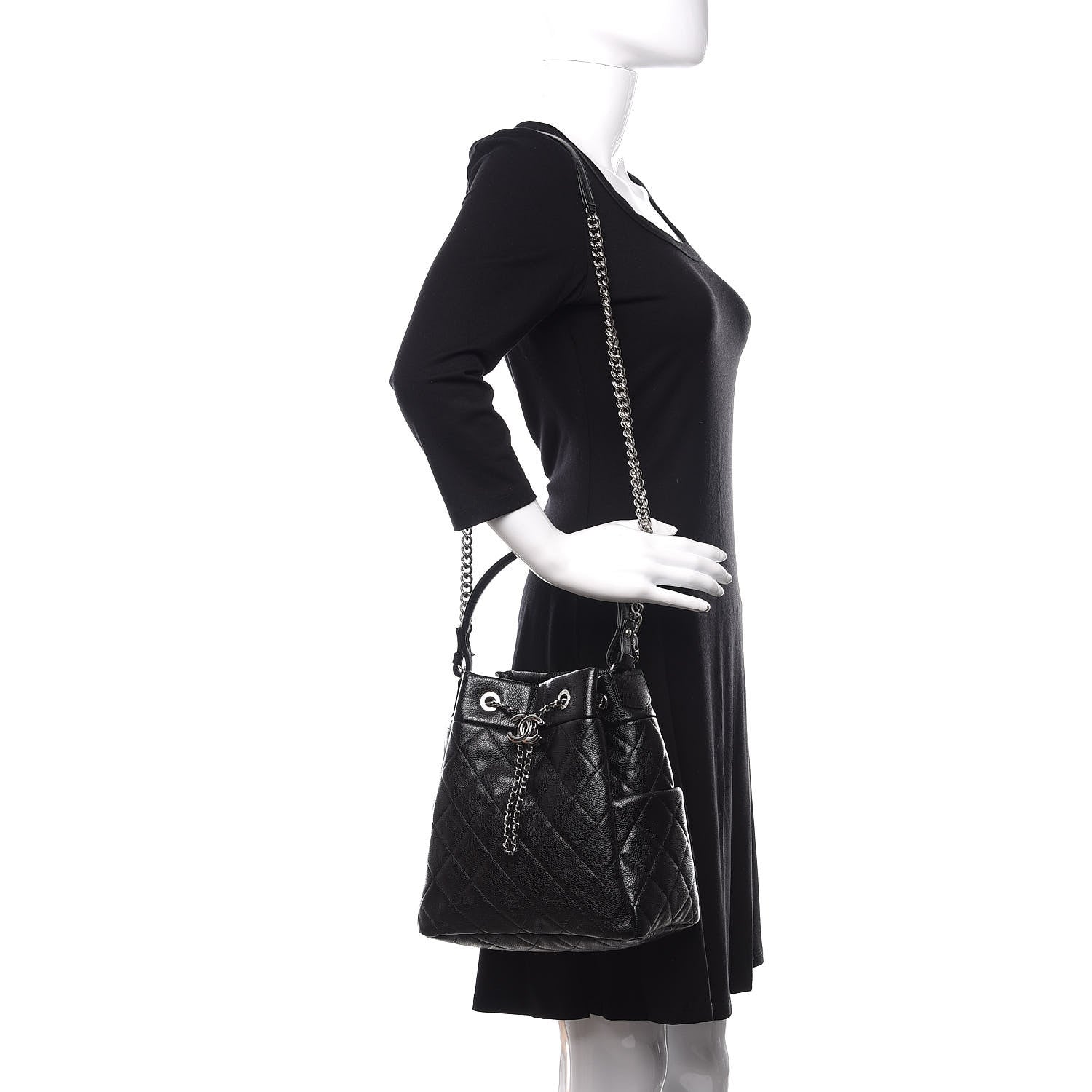 Chanel Caviar Quilted Small Chain Bucket Bag Black 2 of 12