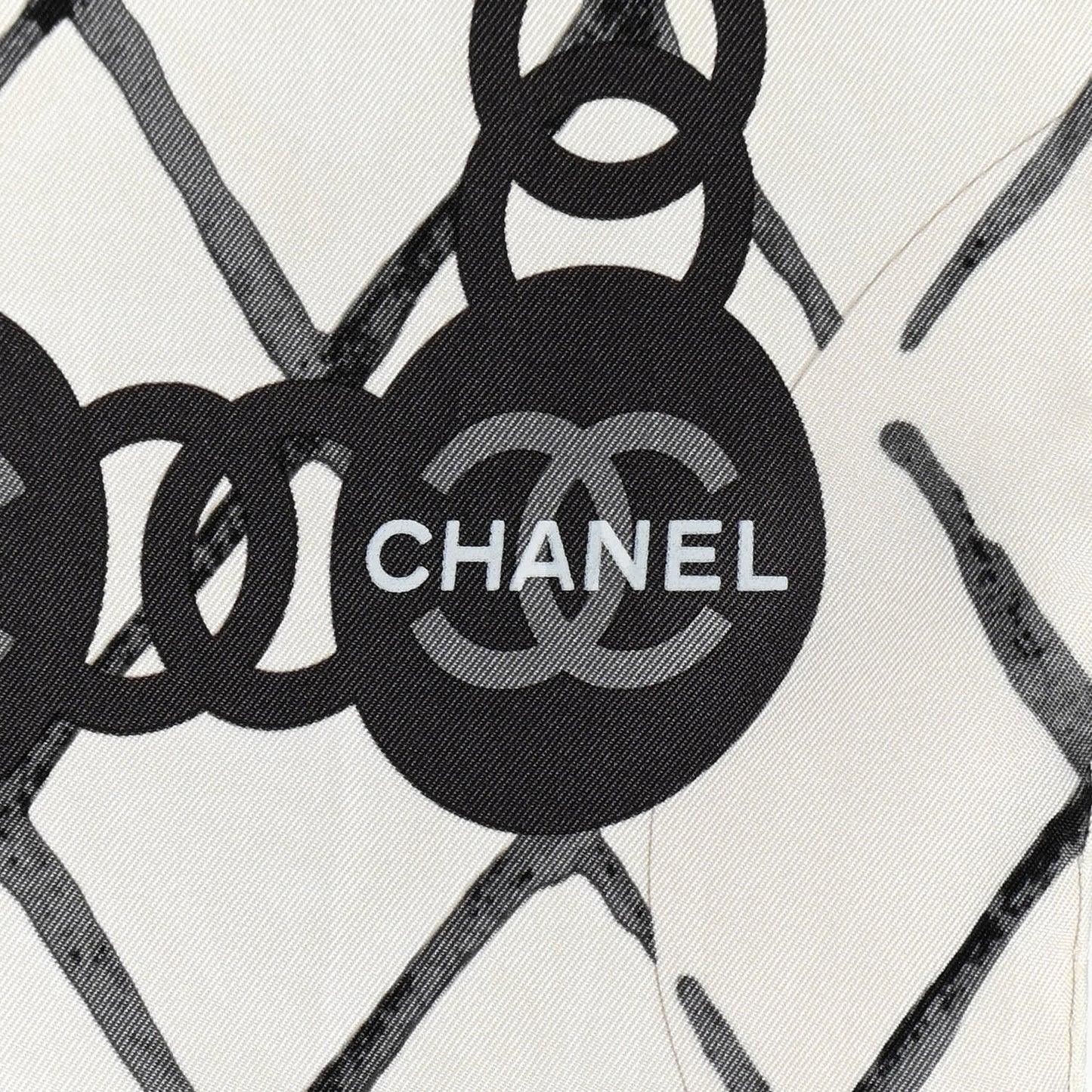 Silk CC Logo Camellia Scarf White Black