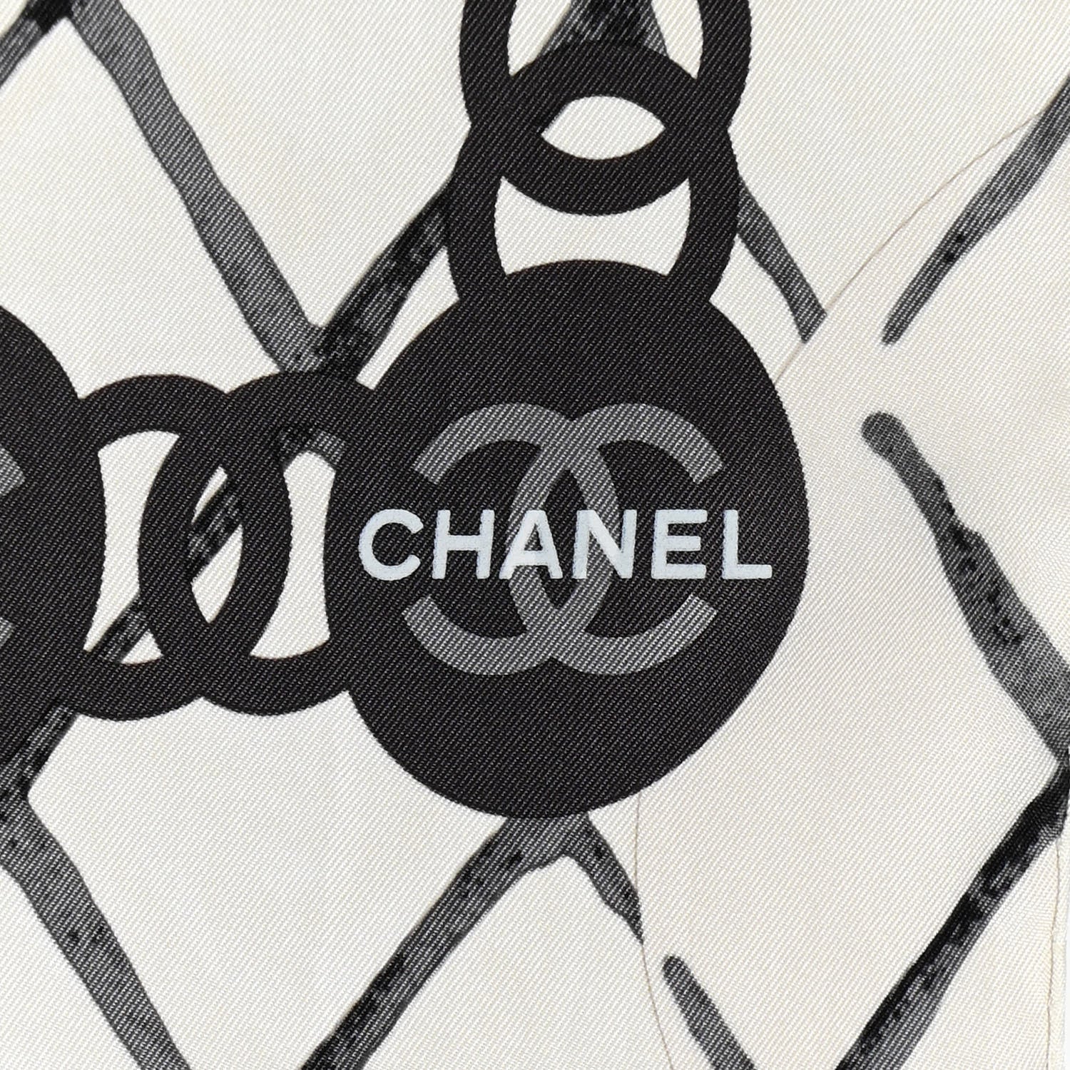 Chanel Silk CC Logo Camellia Scarf White Black 2 of 3