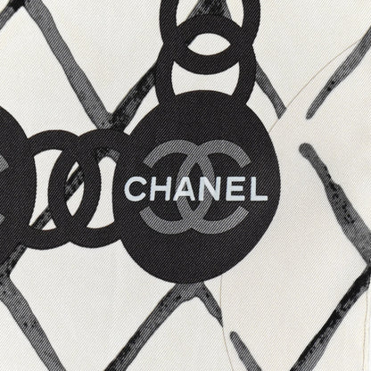 Chanel Silk CC Logo Camellia Scarf White Black 2 of 3