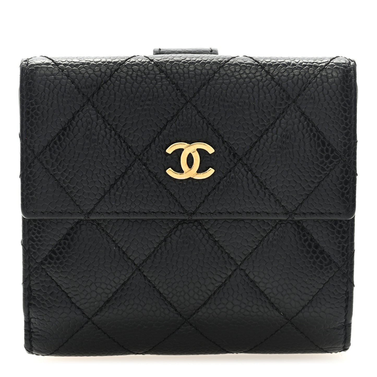 Caviar Quilted Compact French Flap Wallet Black