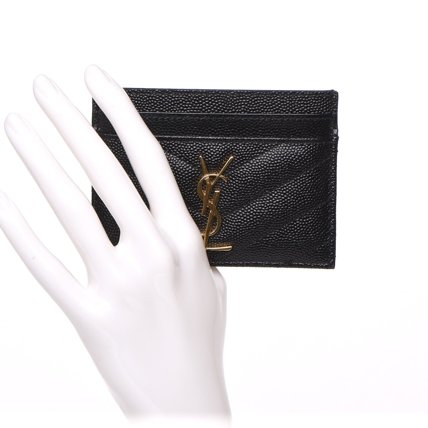 Grain De Poudre Matelasse Chevron Monogram Credit Card Case Black