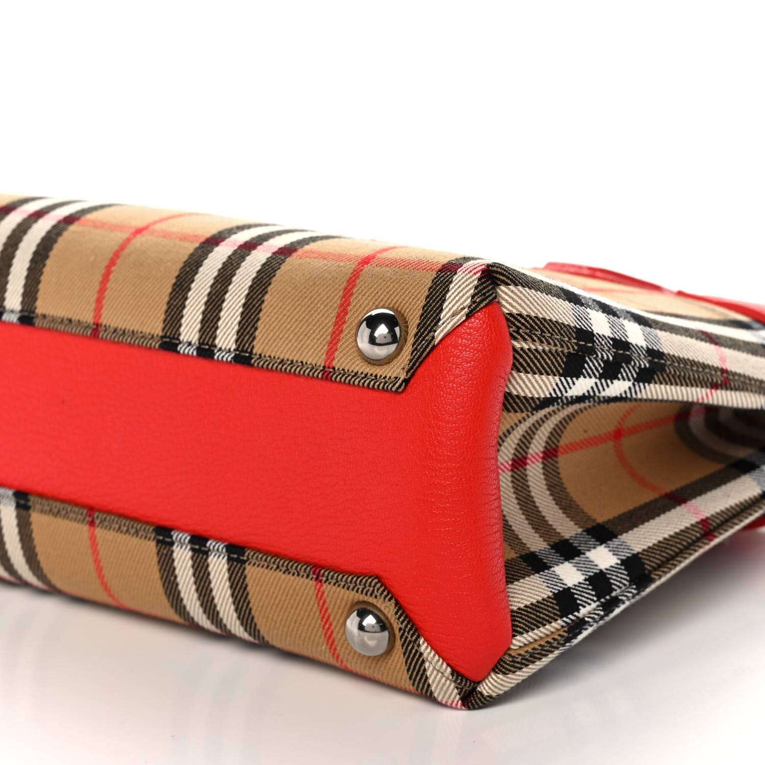Burberry Goatskin Vintage Check Small Banner Tote Bright Red 12 of 12