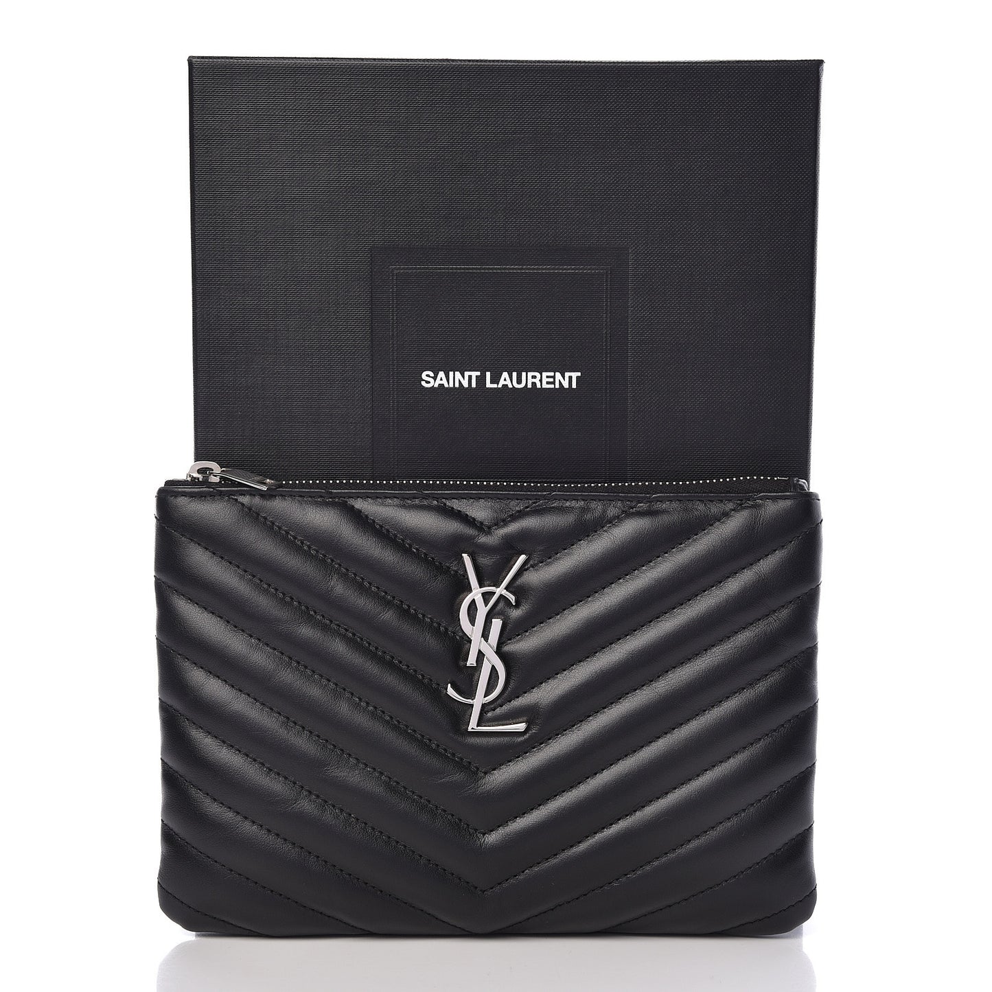 Calfskin Matelasse Chevron Monogram Pouch Black