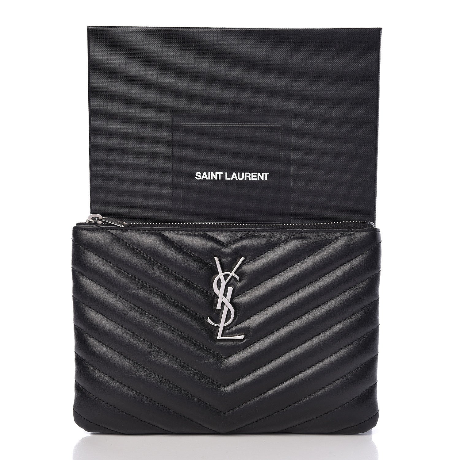 Saint Laurent Calfskin Matelasse Chevron Monogram Pouch Black 8 of 8