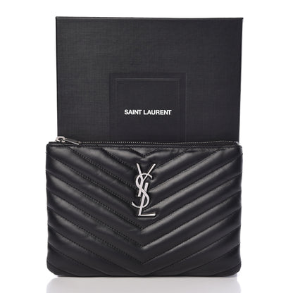 Saint Laurent Calfskin Matelasse Chevron Monogram Pouch Black 8 of 8