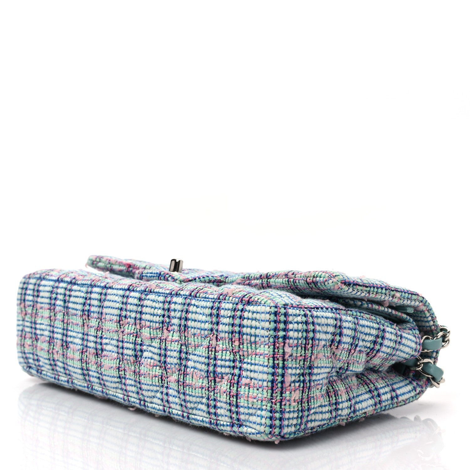 Chanel Tweed Quilted Medium Double Flap Blue White Pink Green 7 of 7