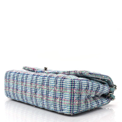 Chanel Tweed Quilted Medium Double Flap Blue White Pink Green 7 of 7