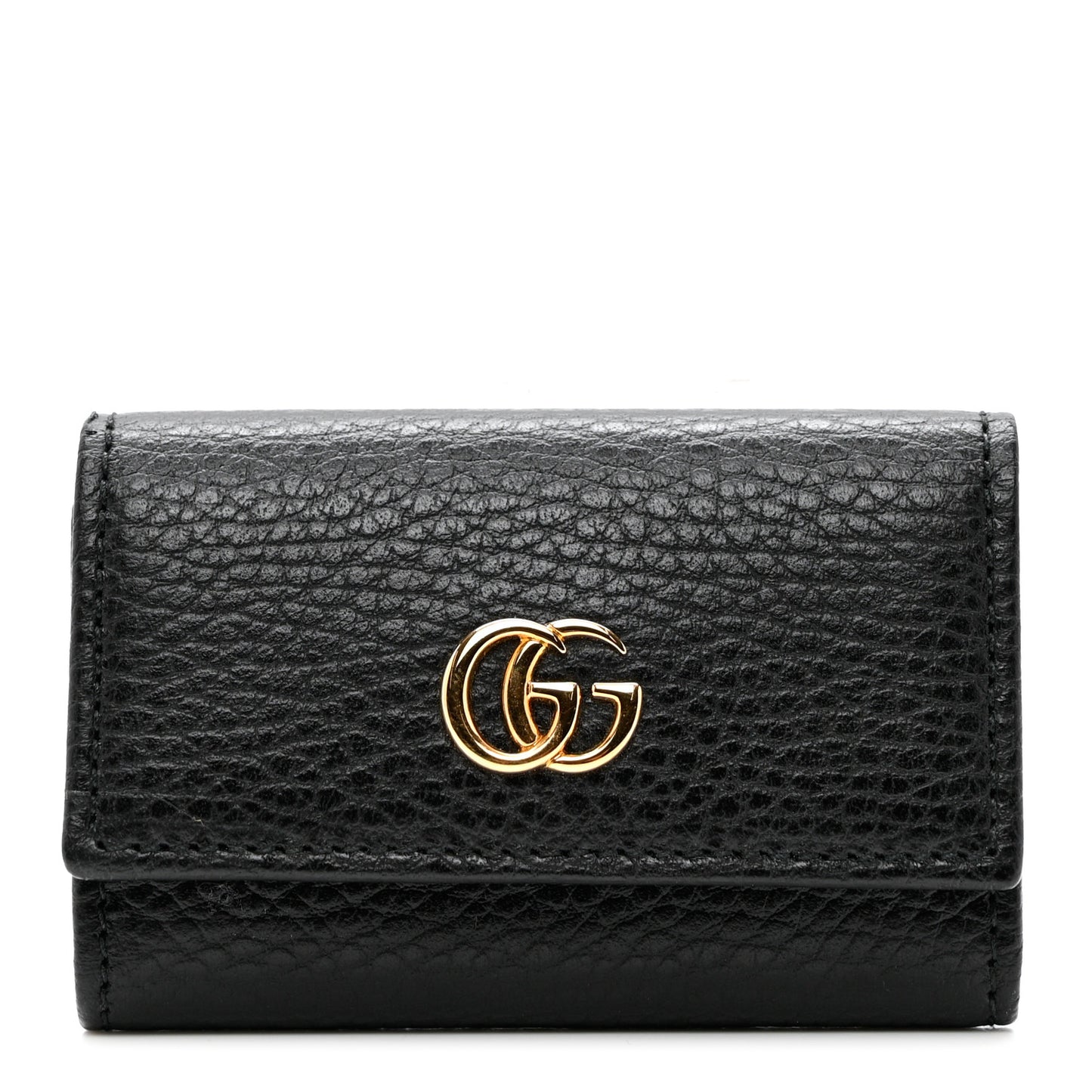 Pebbled Calfskin GG Marmont 6 Key Holder Black