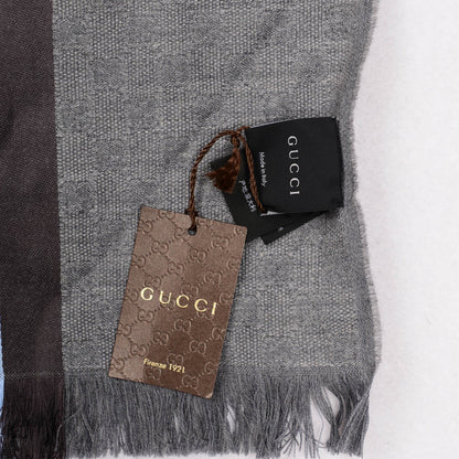 Gucci Wool Silk GG Monogram Web Verbier Fringe Scarf Grey 4 of 4