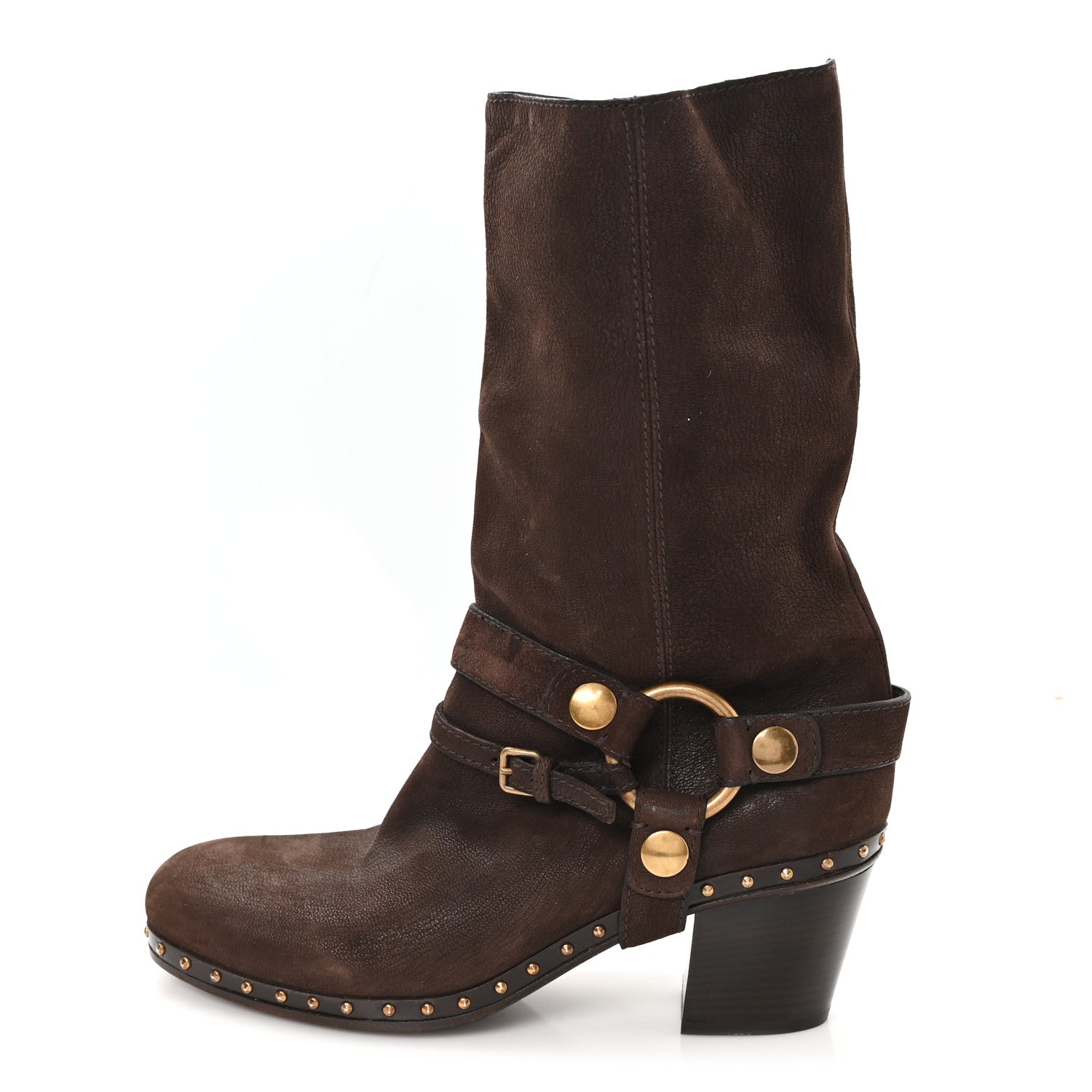 Miu Miu Suede Harness Mid Calf Boots 40 Brown 1 of 10