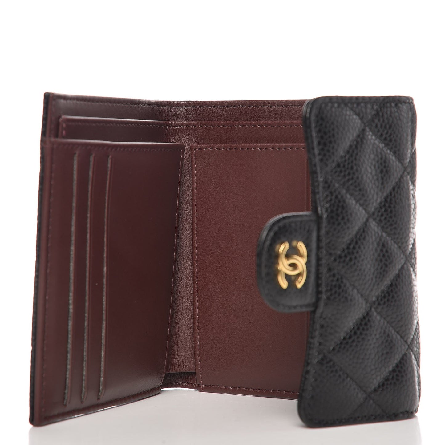 Caviar Quilted Compact Flap Wallet Black