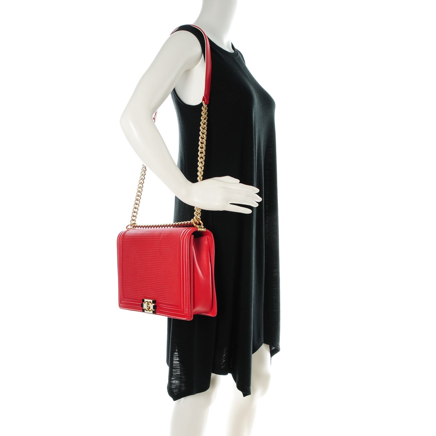 Lambskin Embossed Large Boy Cube Flap Red White