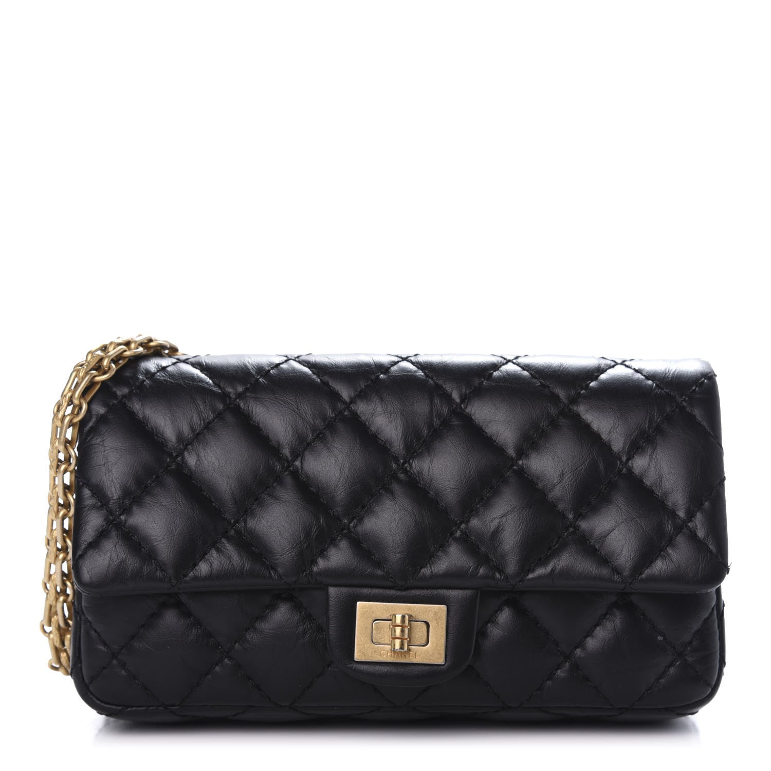 Chanel Aged Calfskin Quilted 2.55 Reissue Chain Waist Bag Black 1 of 14