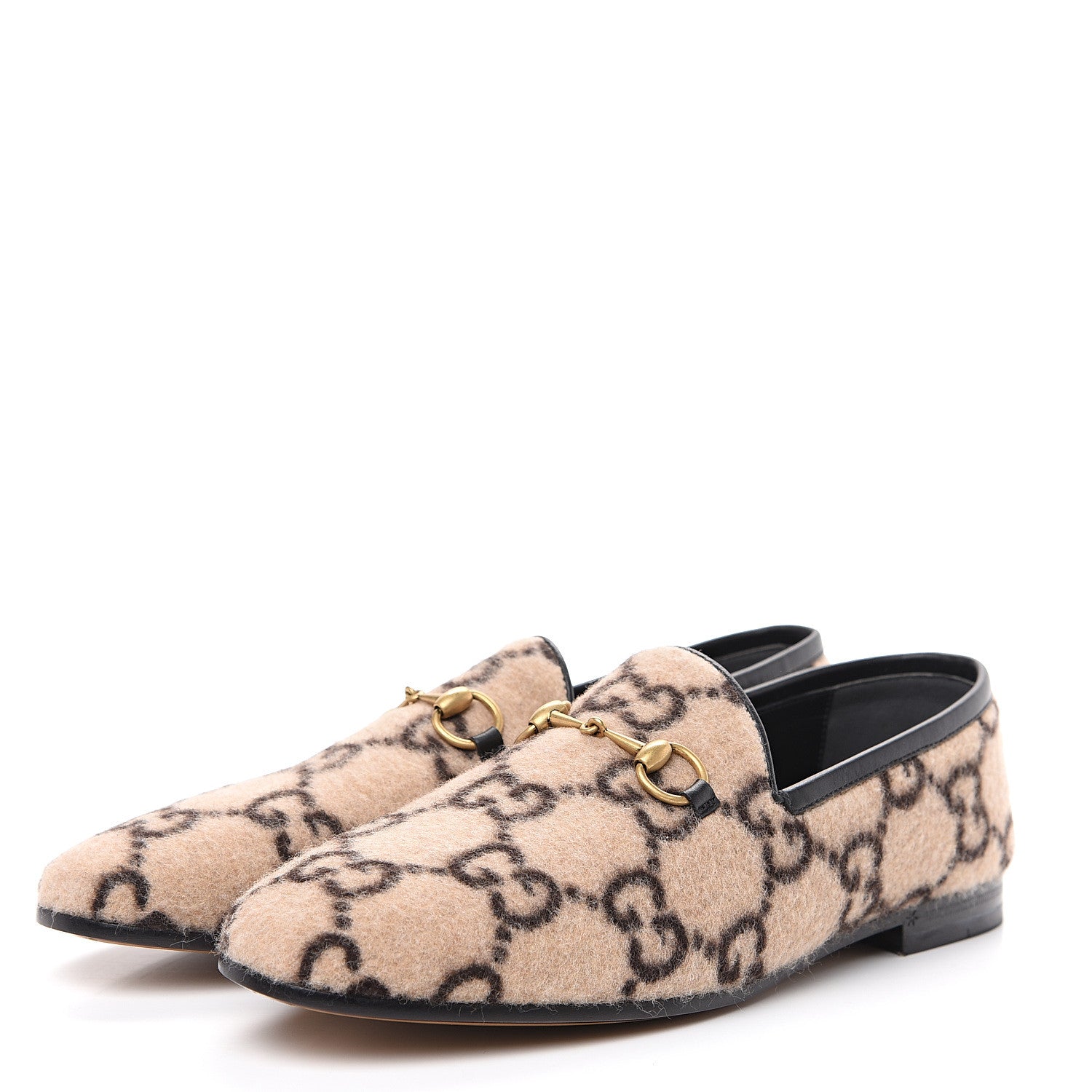Gucci Covered Wool GG Monogram Womens Jordaan Loafers 38.5 Beige Ebony Black 3 of 9