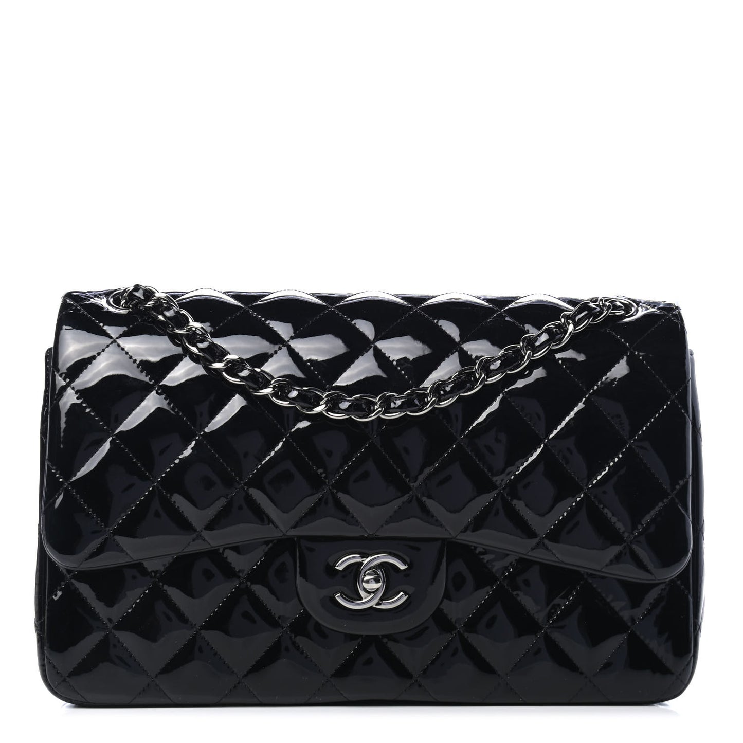 Patent Quilted Jumbo Double Flap Black