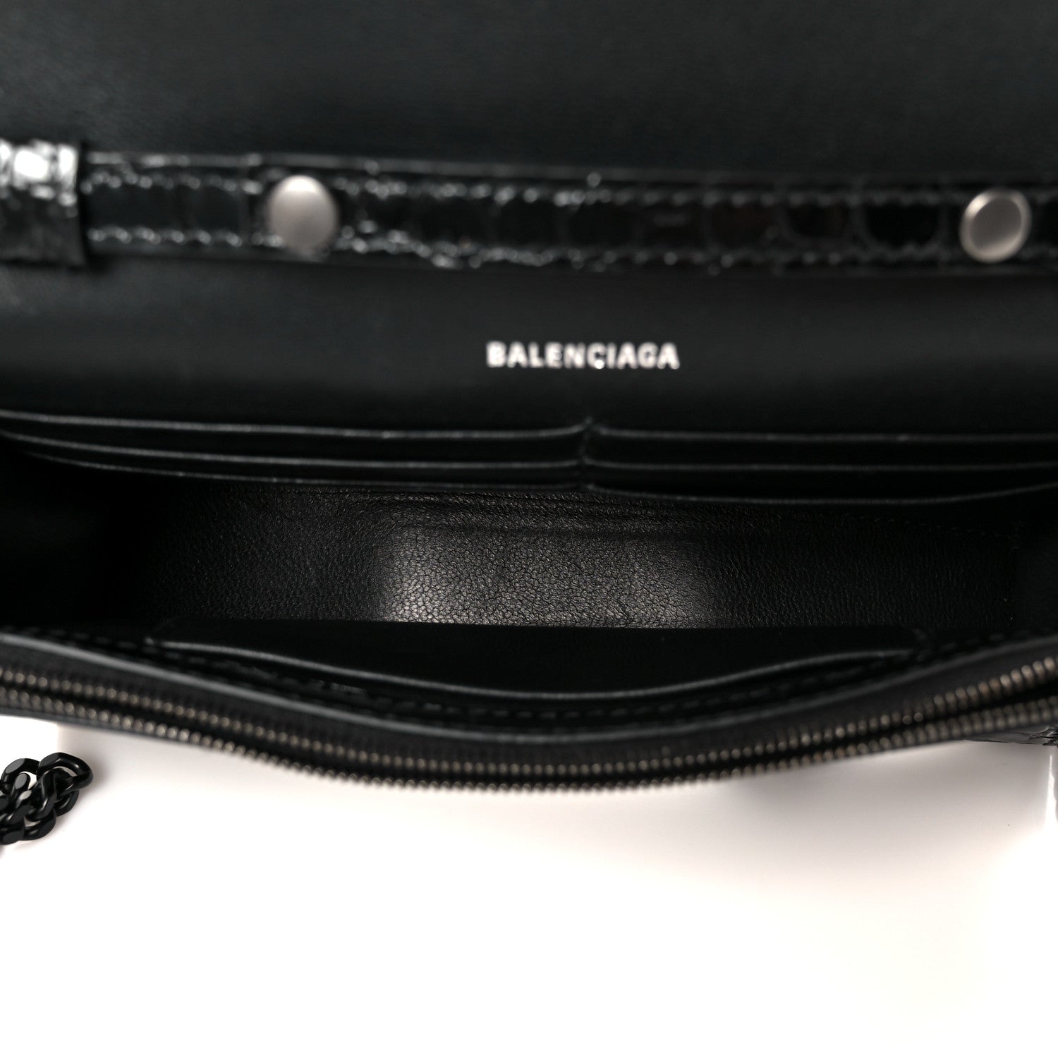 Balenciaga Shiny Calfskin Monochrome Crocodile Embossed Hourglass Chain Bag Black 5 of 11