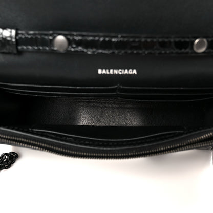Balenciaga Shiny Calfskin Monochrome Crocodile Embossed Hourglass Chain Bag Black 5 of 11