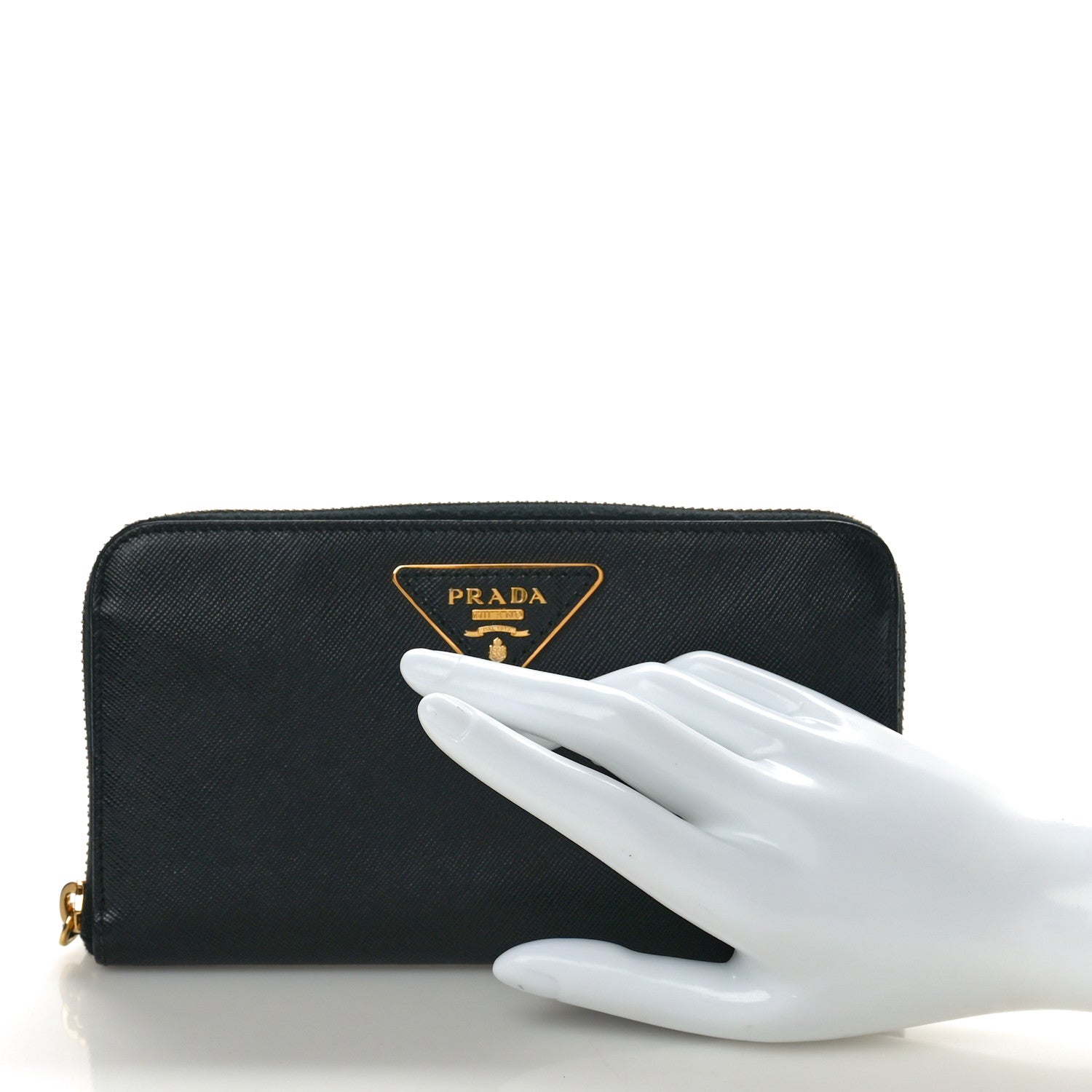 Prada Saffiano Triangle Zip Around Wallet Black 2 of 8