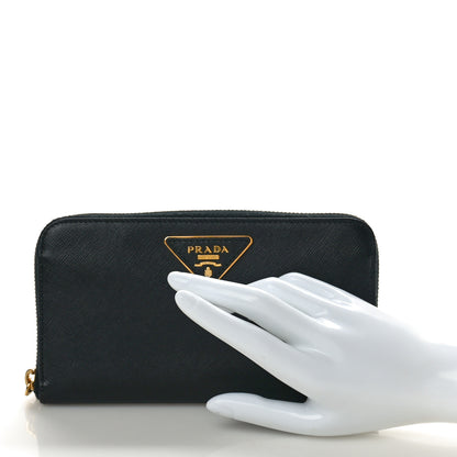 Prada Saffiano Triangle Zip Around Wallet Black 2 of 8