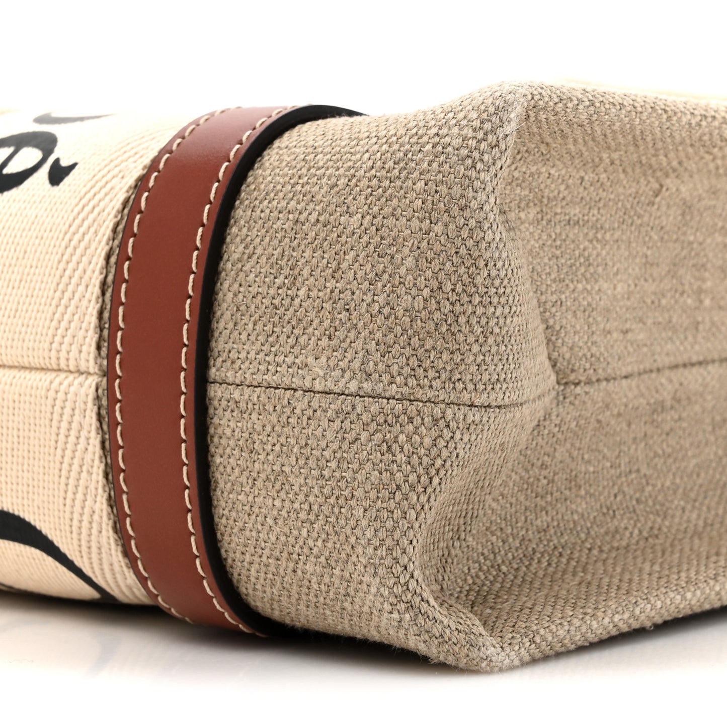 Linen Calfskin Small Woody Ribbon Tote With Strap White Brown