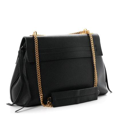 Valentino Garavani Pebbled Calfskin Small VRing Chain Shoulder Bag Black 3 of 9