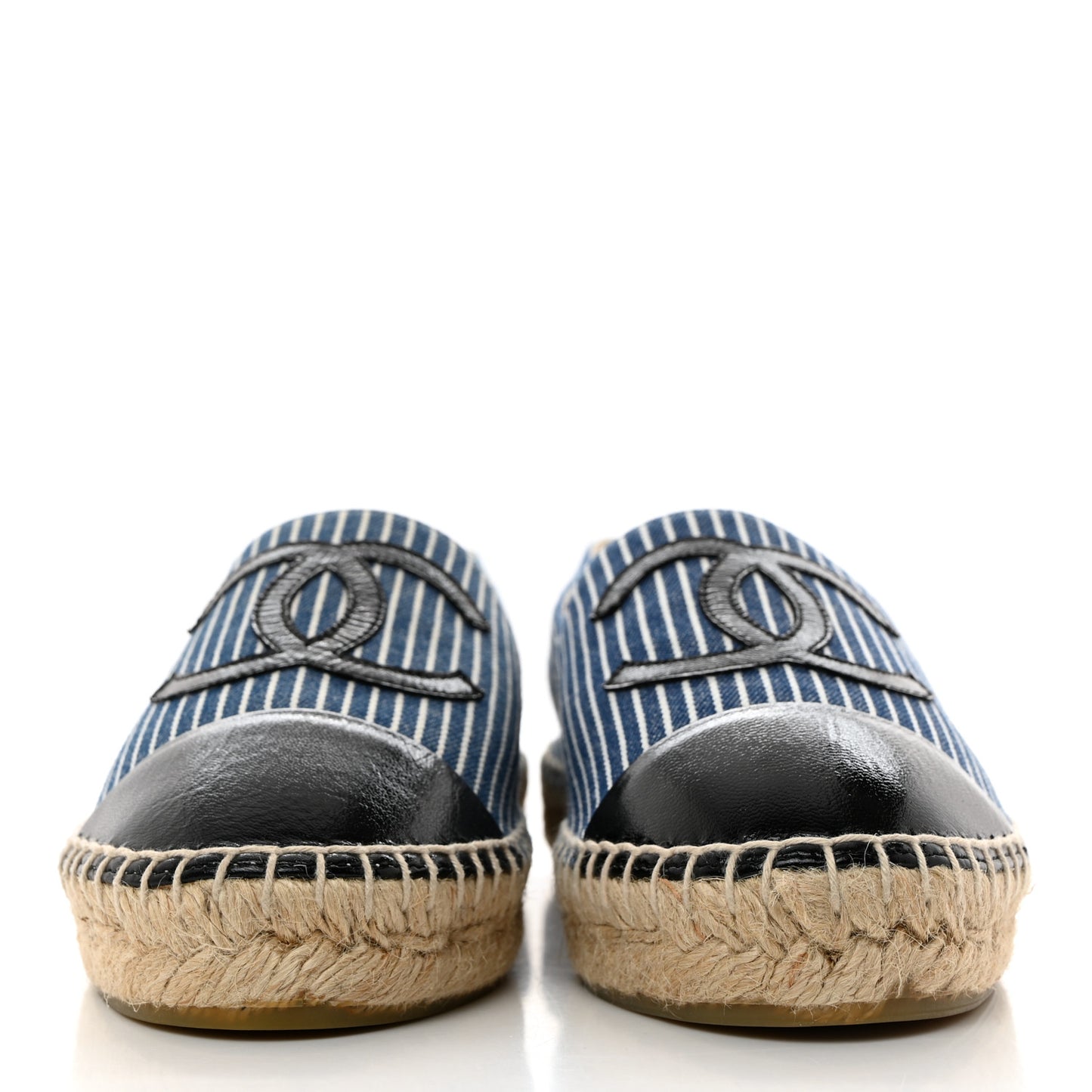 Canvas Striped Patent CC Espadrilles 36 Navy Black