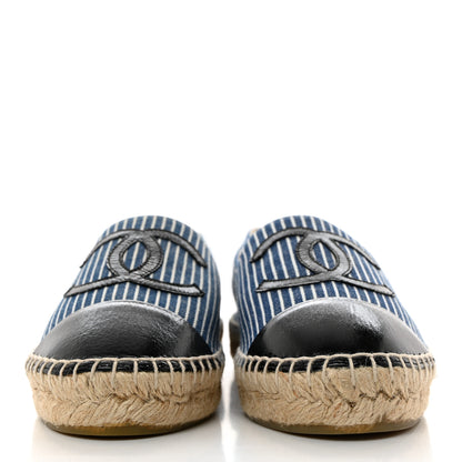 Chanel Canvas Striped Patent CC Espadrilles 36 Navy Black 2 of 9