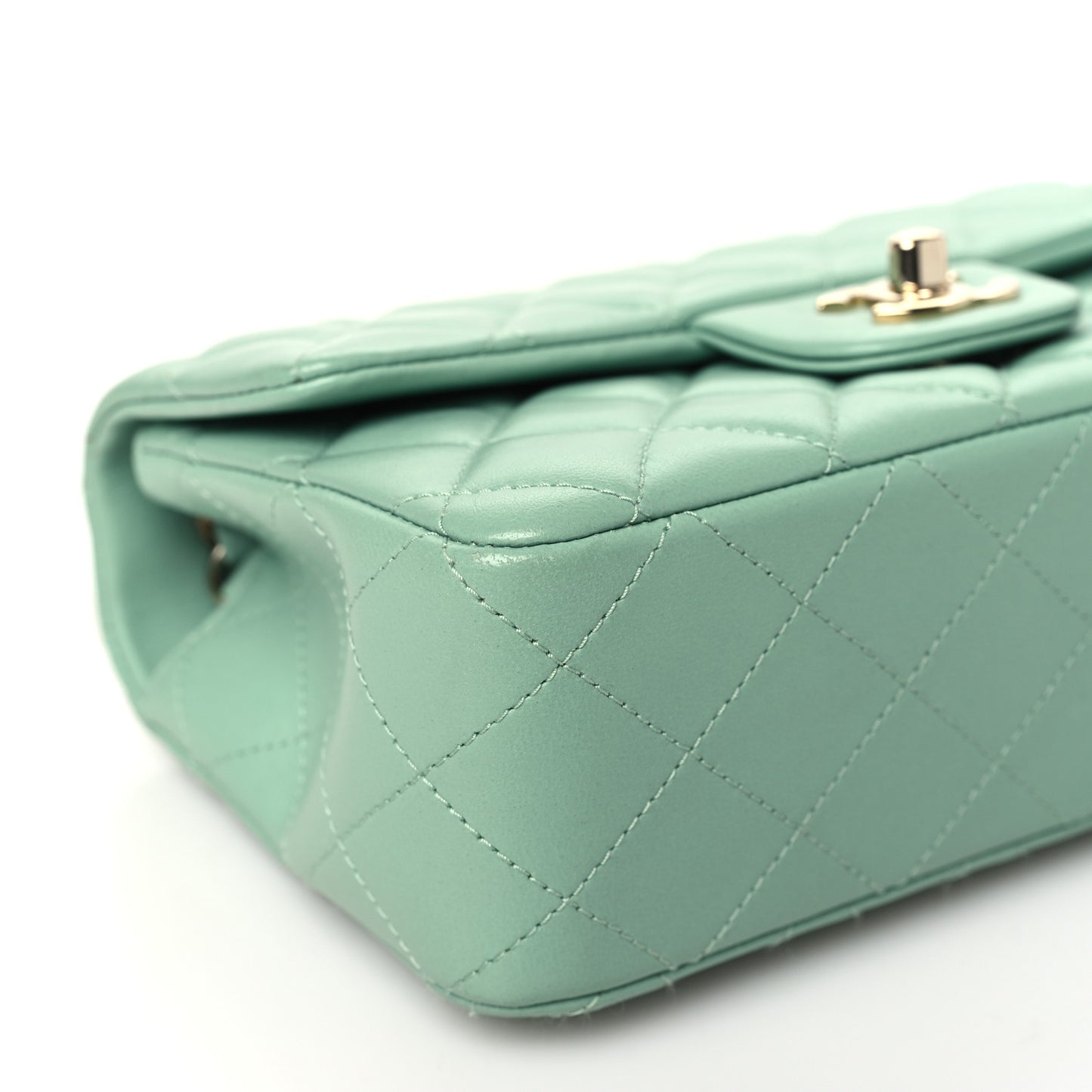 Lambskin Quilted Mini Rectangular Flap Light Green